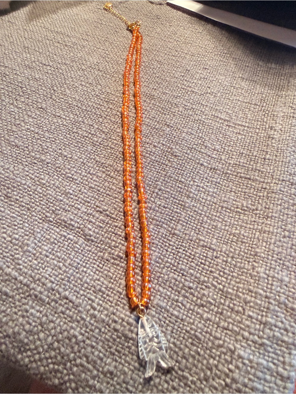 Orange Beaded Necklace with Clear Fish Pendant - Women Jewelry